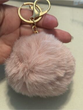 Pink Faux Fur Pom Pom Keychain with Gold Hardware